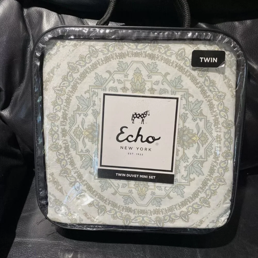 ECHO NEW YORK Marco Grey 100% Cotton Reversible TWIN Duvet Mini Set 2pc